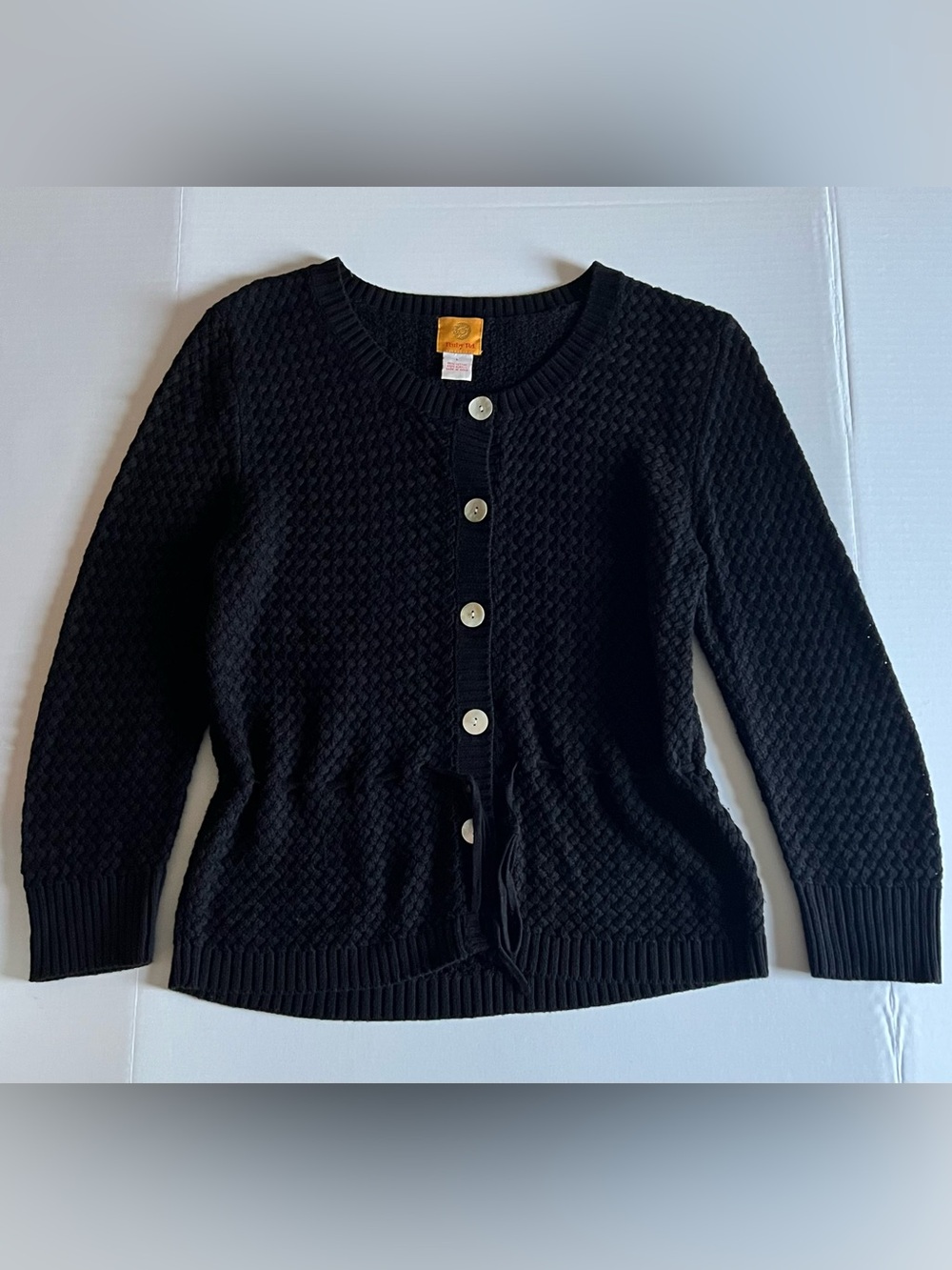 Ruby Rd. Black Textured Button-Front Crewneck Sweater